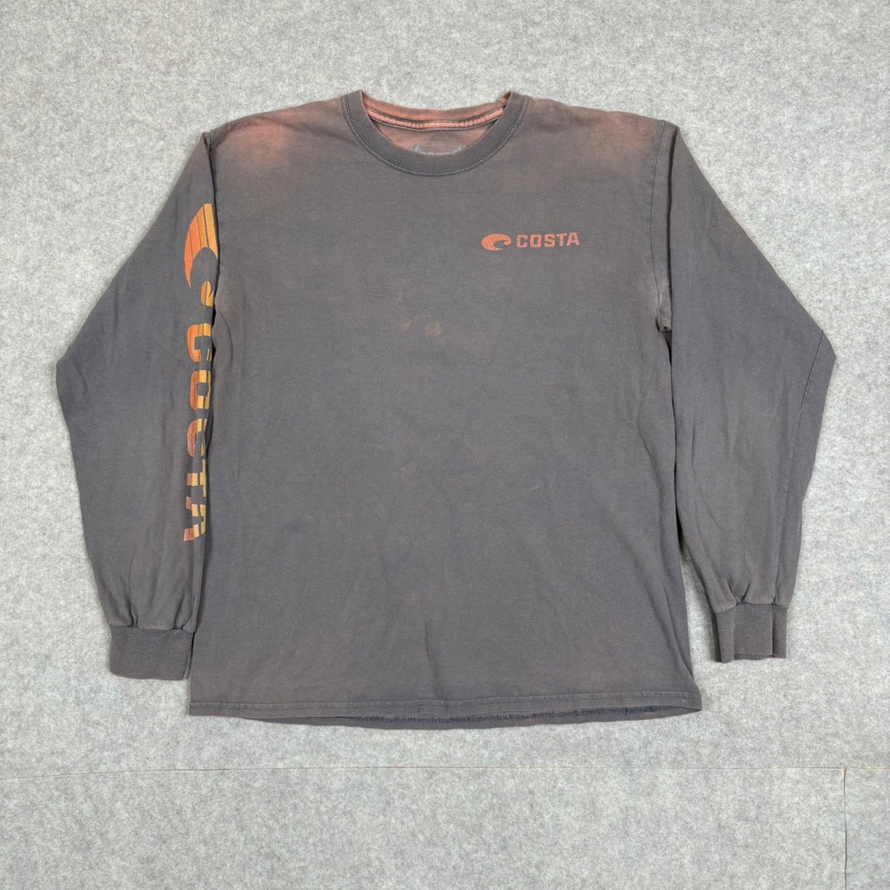 Costa Retro Sun Bleached LS Shirt M Fishing Gray Orange Faded Coastal Skater - Picture 3 of 13
